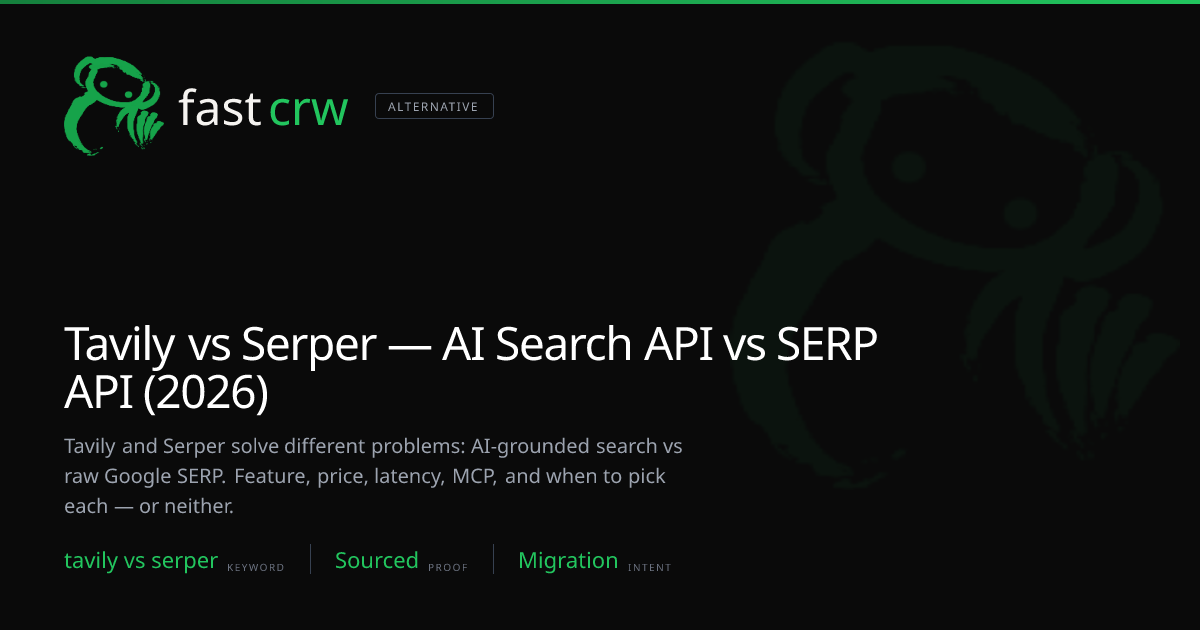 Tavily vs Serper — AI Search API vs SERP API (2026) | fastCRW